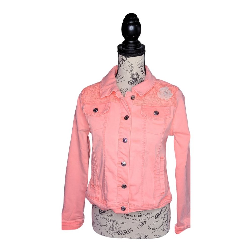 Peach denim floral fun refashioned jacket by FancyMadame1002 - Picture 6 of 6